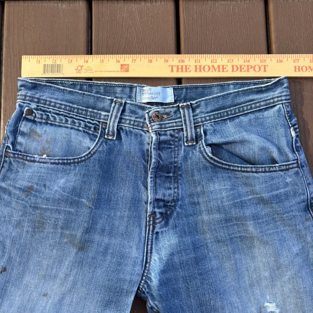 Levi's SilverTab True Straight Jeans Mens 32x32 Blue Distressed Workwear Grunge